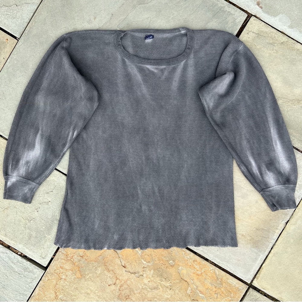 SOLD - Vintage 80s Overdyed Upcycled Grey Black Waffle Knit Thermal Made in USA